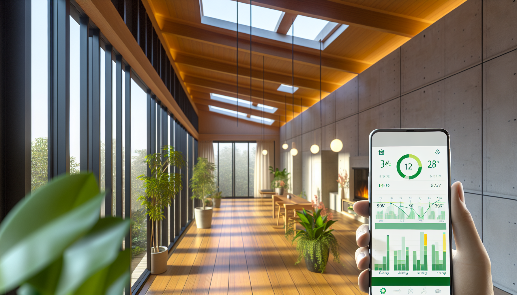 スマートフォンで電力消費データを確認する日本の家庭の風景